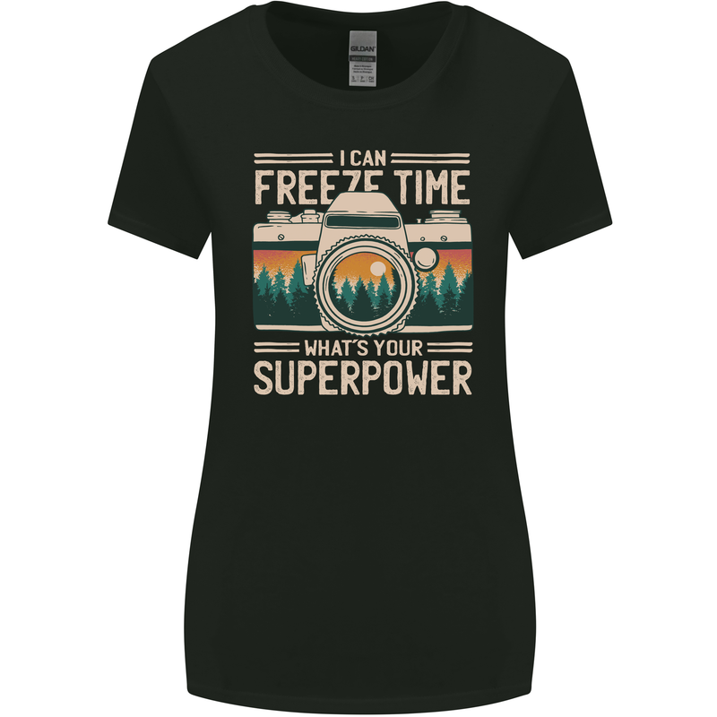 Freeze Time Photographer Photography Womens Wider Cut T-Shirt Black