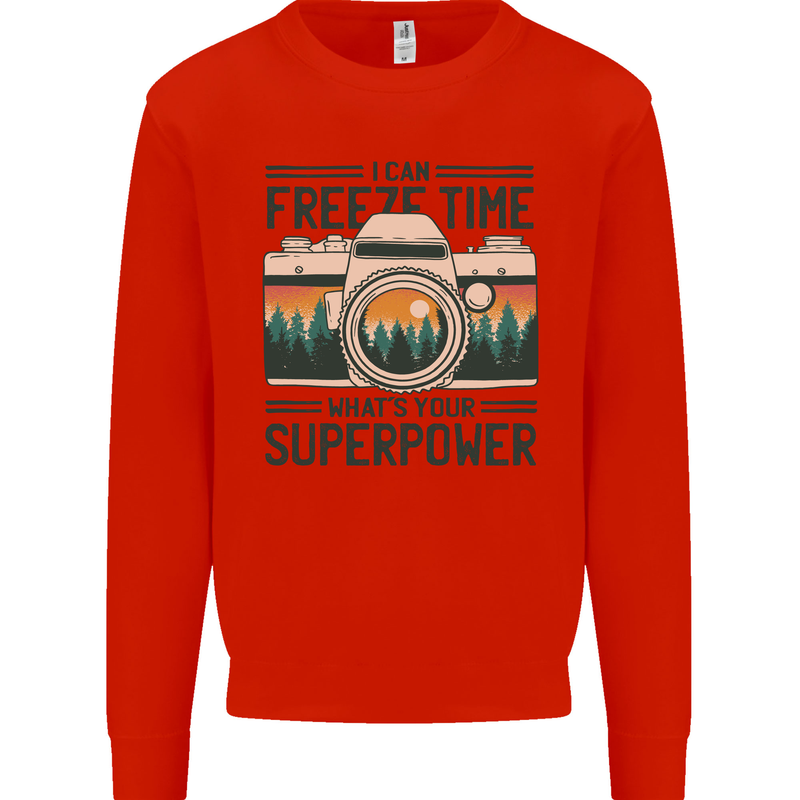 Freeze Time Photography Photographer Kids Sweatshirt Jumper Bright Red