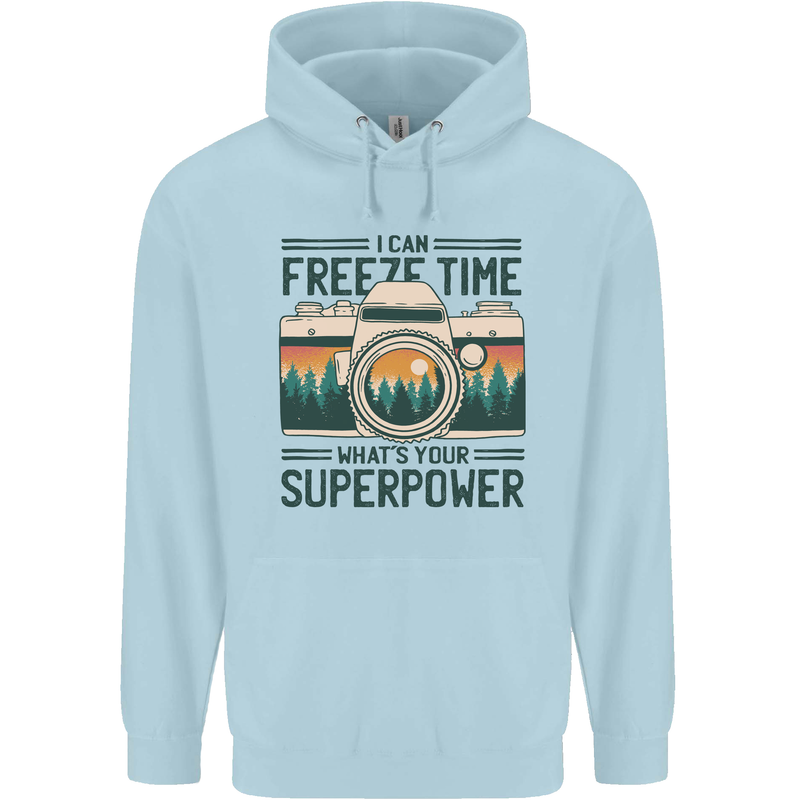 Freeze Time Photography Photographer Mens 80% Cotton Hoodie Light Blue