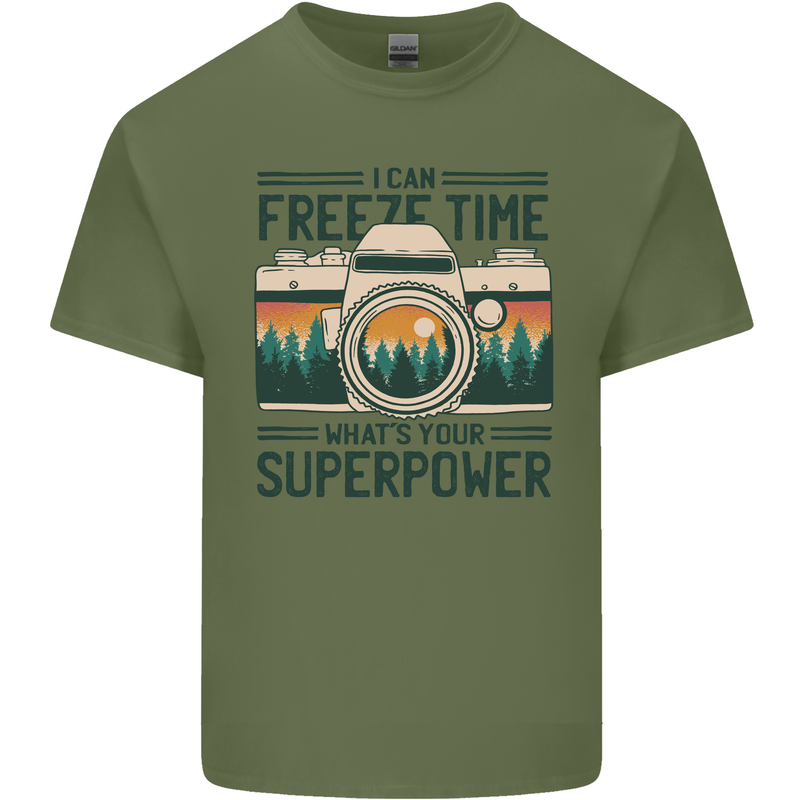 Freeze Time Photography Photographer Mens Cotton T-Shirt Tee Top Military Green