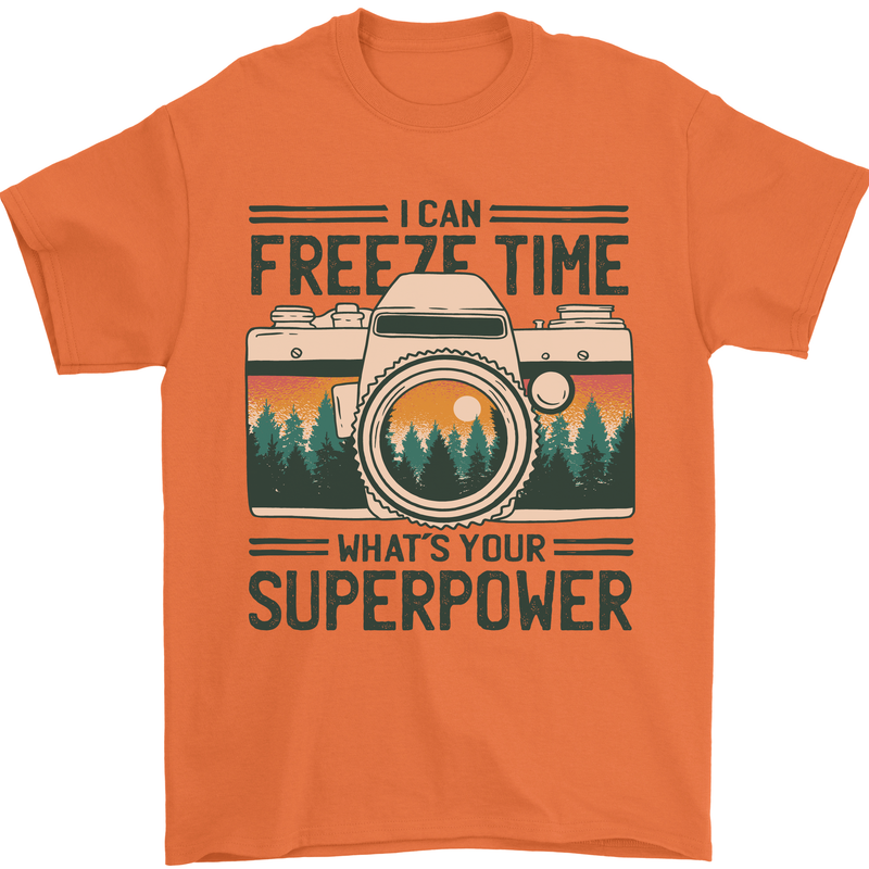 Freeze Time Photography Photographer Mens T-Shirt 100% Cotton Orange