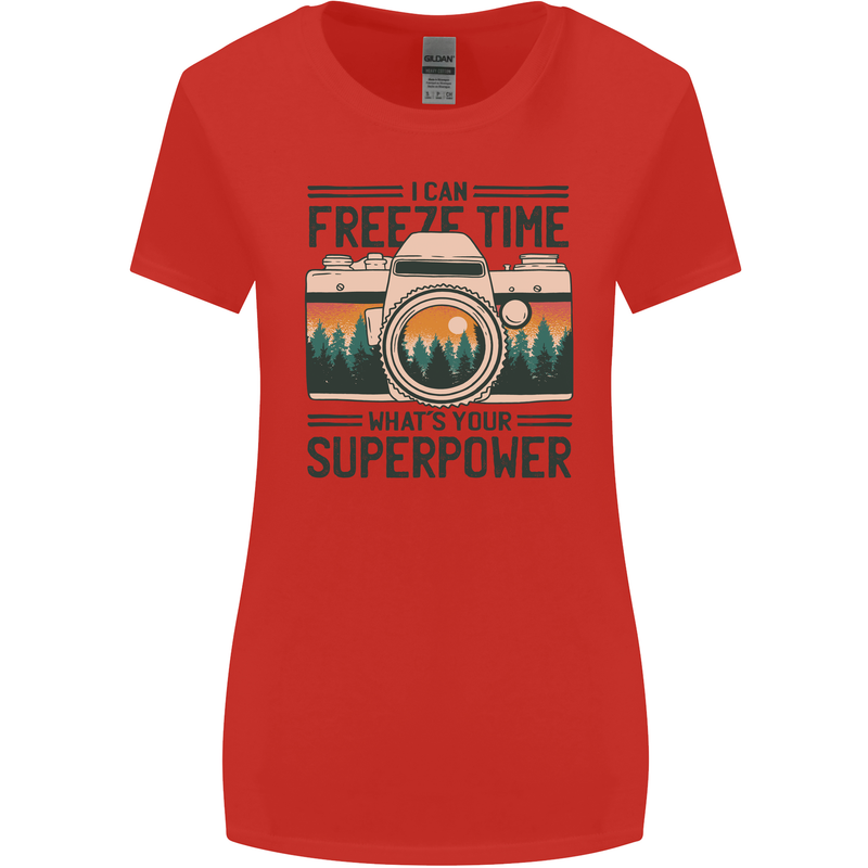 Freeze Time Photography Photographer Womens Wider Cut T-Shirt Red