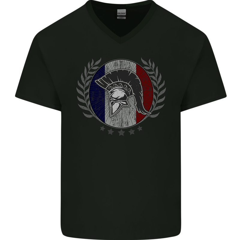 French Bodybuilding Flag Gym Training France Mens V-Neck Cotton T-Shirt Black