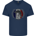 French Bodybuilding Flag Gym Training France Mens V-Neck Cotton T-Shirt Navy Blue