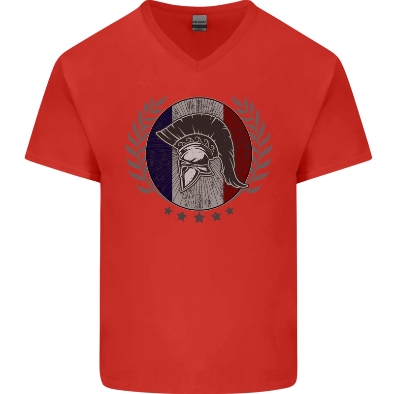 French Bodybuilding Flag Gym Training France Mens V-Neck Cotton T-Shirt Red