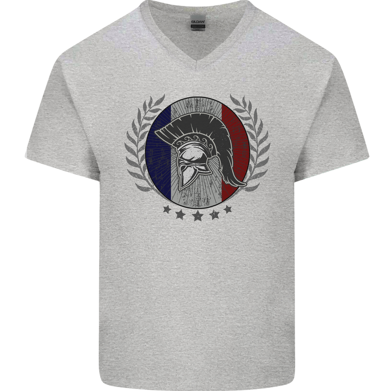 French Bodybuilding Flag Gym Training France Mens V-Neck Cotton T-Shirt Sports Grey
