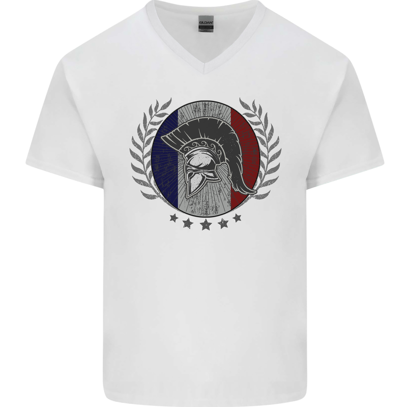 French Bodybuilding Flag Gym Training France Mens V-Neck Cotton T-Shirt White