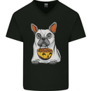 French Bulldog Ghost Dog Halloween Mens V-Neck Cotton T-Shirt Black