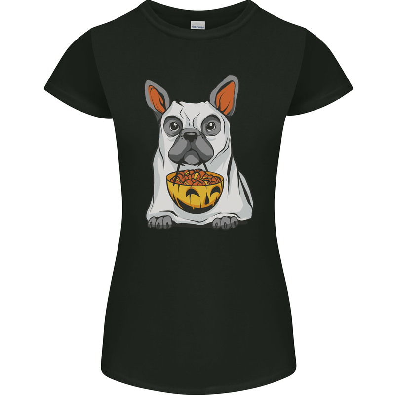 French Bulldog Ghost Dog Halloween Womens Petite Cut T-Shirt Black