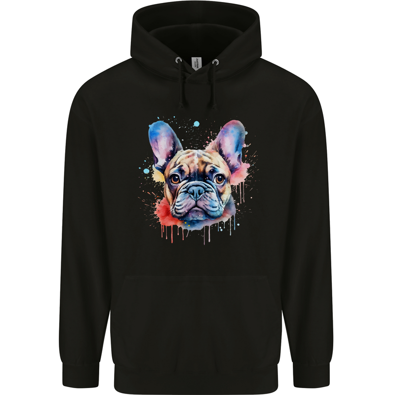 French Bulldog Watercolour Dog Mens 80% Cotton Hoodie Black