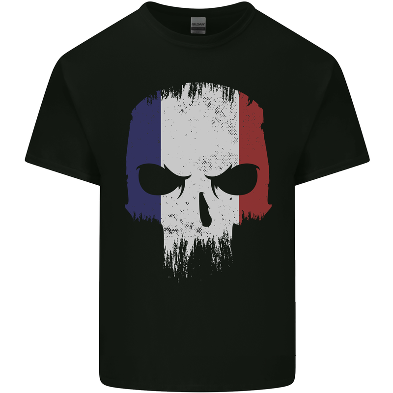 French Skull France Gym Biker Flag Kids T-Shirt Childrens Black