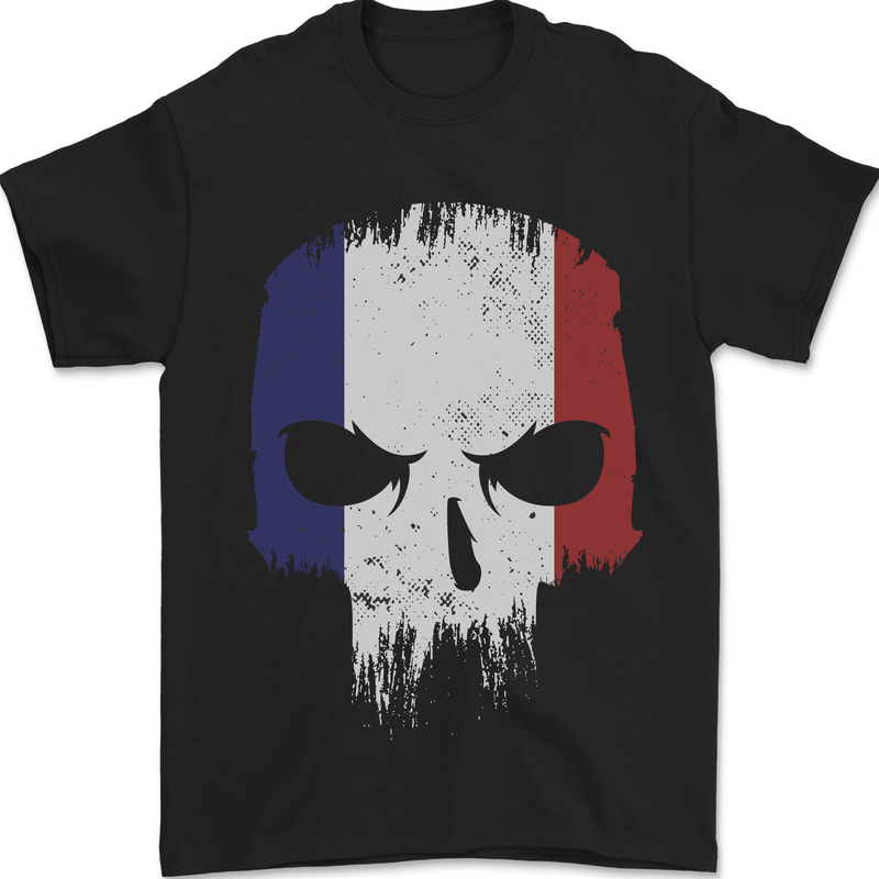 French Skull France Gym Biker Flag Mens T-Shirt 100% Cotton Black