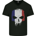 French Skull France Gym Biker Flag Mens V-Neck Cotton T-Shirt Black