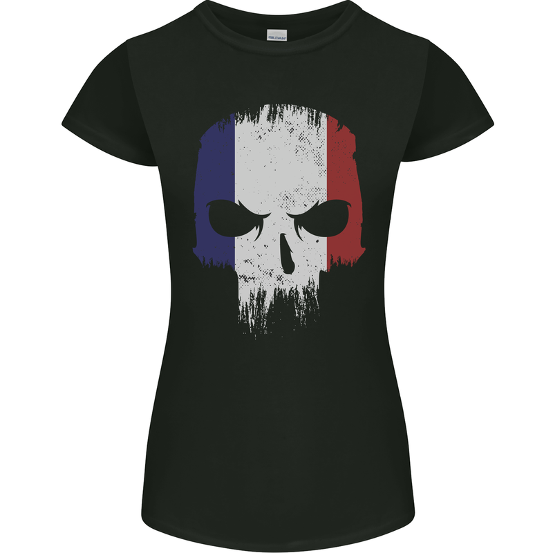 French Skull France Gym Biker Flag Womens Petite Cut T-Shirt Black