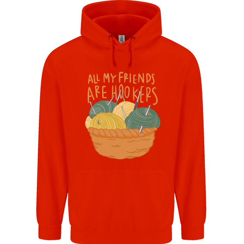 Friends Hookers Funny Crochet Knitting Childrens Kids Hoodie Bright Red