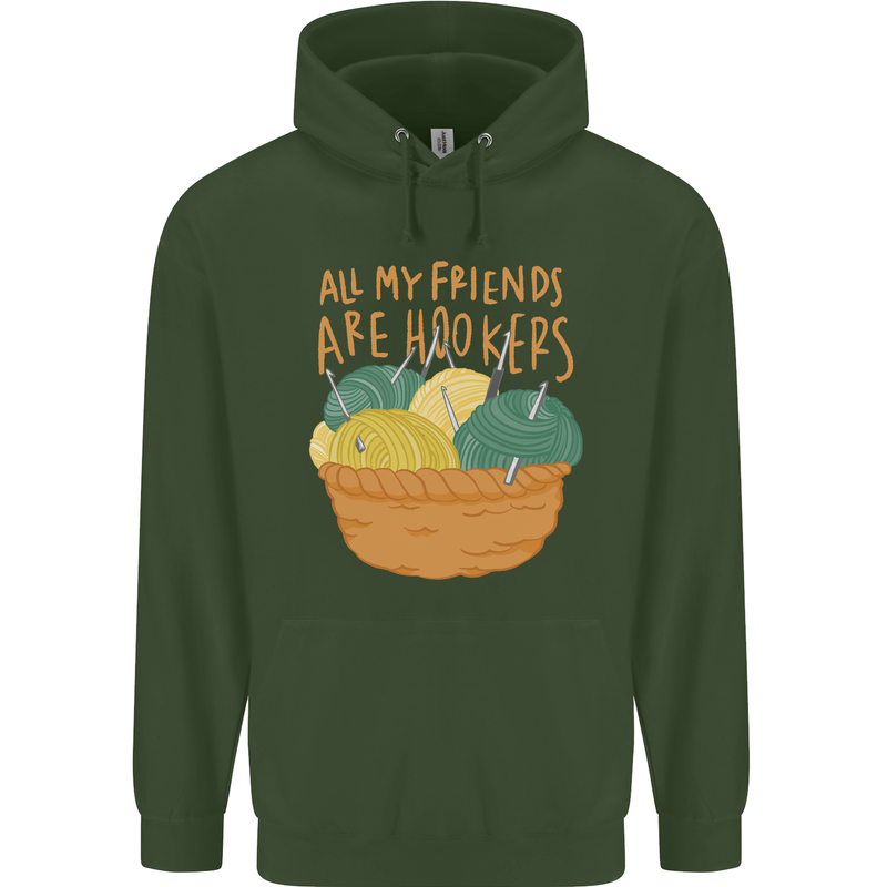 Friends Hookers Funny Crochet Knitting Childrens Kids Hoodie Forest Green