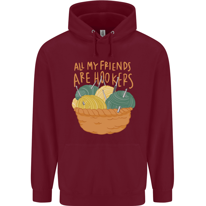 Friends Hookers Funny Crochet Knitting Childrens Kids Hoodie Maroon