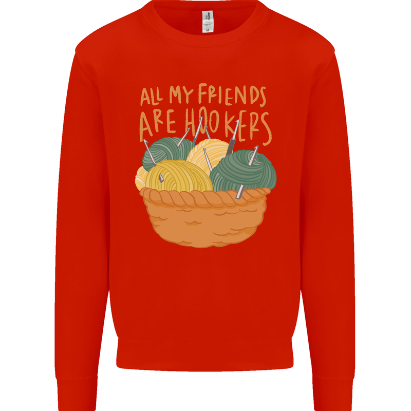 Friends Hookers Funny Crochet Knitting Kids Sweatshirt Jumper Bright Red
