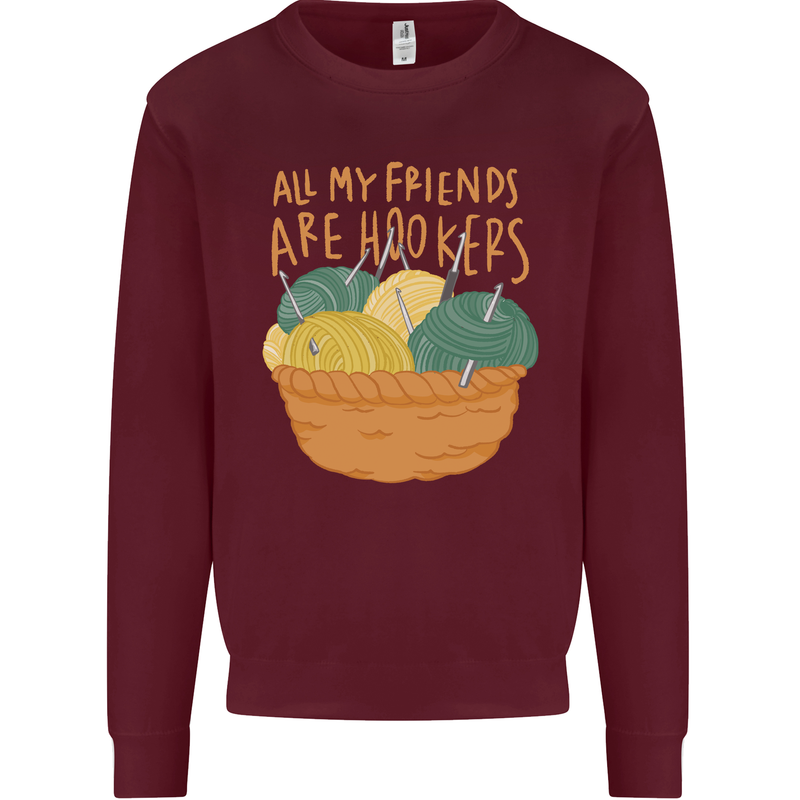 Friends Hookers Funny Crochet Knitting Kids Sweatshirt Jumper Maroon