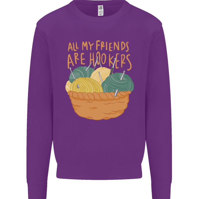 Friends Hookers Funny Crochet Knitting Kids Sweatshirt Jumper Purple