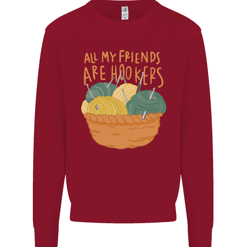 Friends Hookers Funny Crochet Knitting Kids Sweatshirt Jumper Red