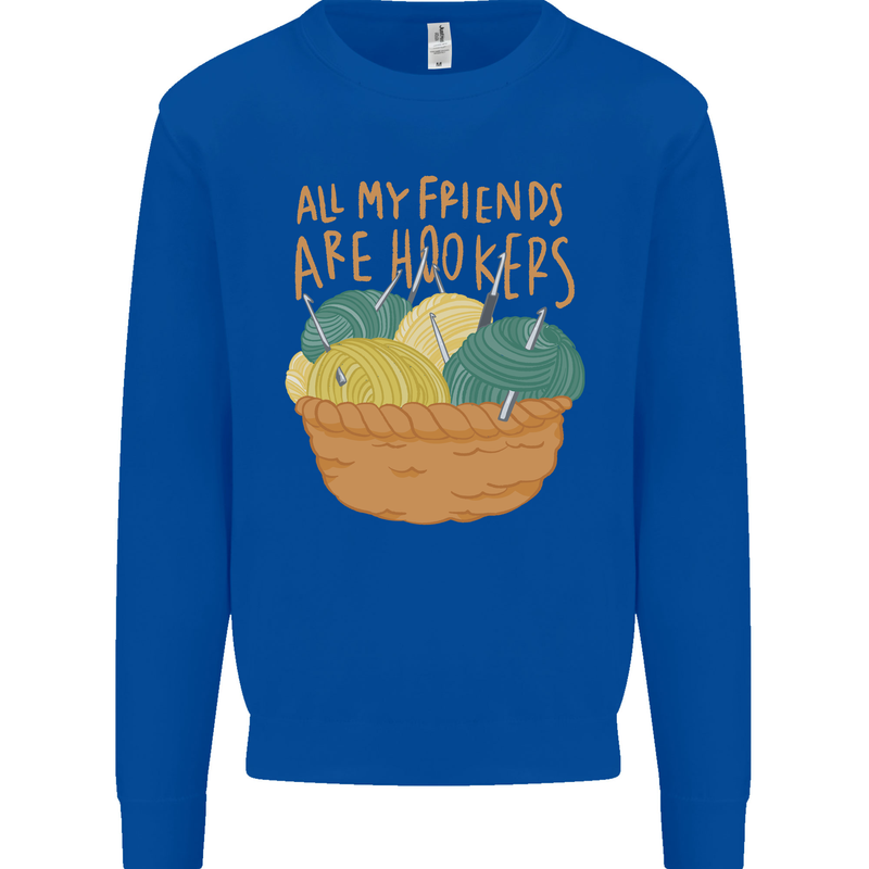 Friends Hookers Funny Crochet Knitting Kids Sweatshirt Jumper Royal Blue