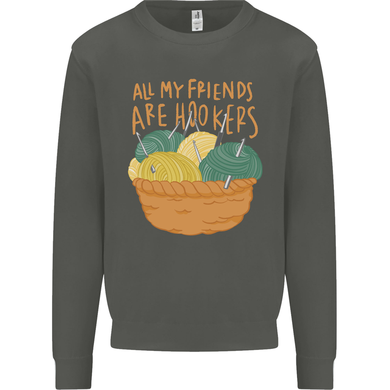 Friends Hookers Funny Crochet Knitting Kids Sweatshirt Jumper Storm Grey