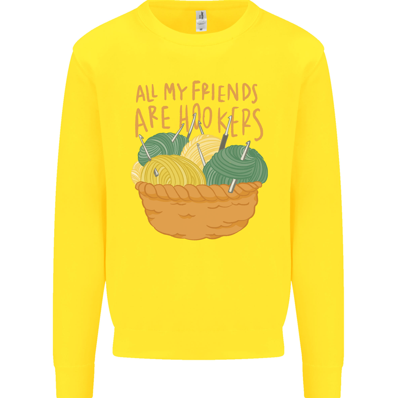 Friends Hookers Funny Crochet Knitting Kids Sweatshirt Jumper Yellow