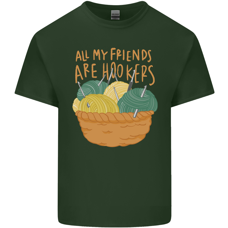 Friends Hookers Funny Crochet Knitting Mens Cotton T-Shirt Tee Top Forest Green