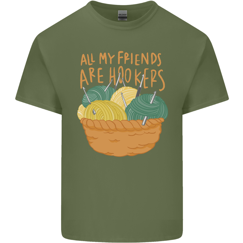 Friends Hookers Funny Crochet Knitting Mens Cotton T-Shirt Tee Top Military Green