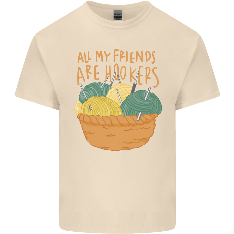 Friends Hookers Funny Crochet Knitting Mens Cotton T-Shirt Tee Top Natural