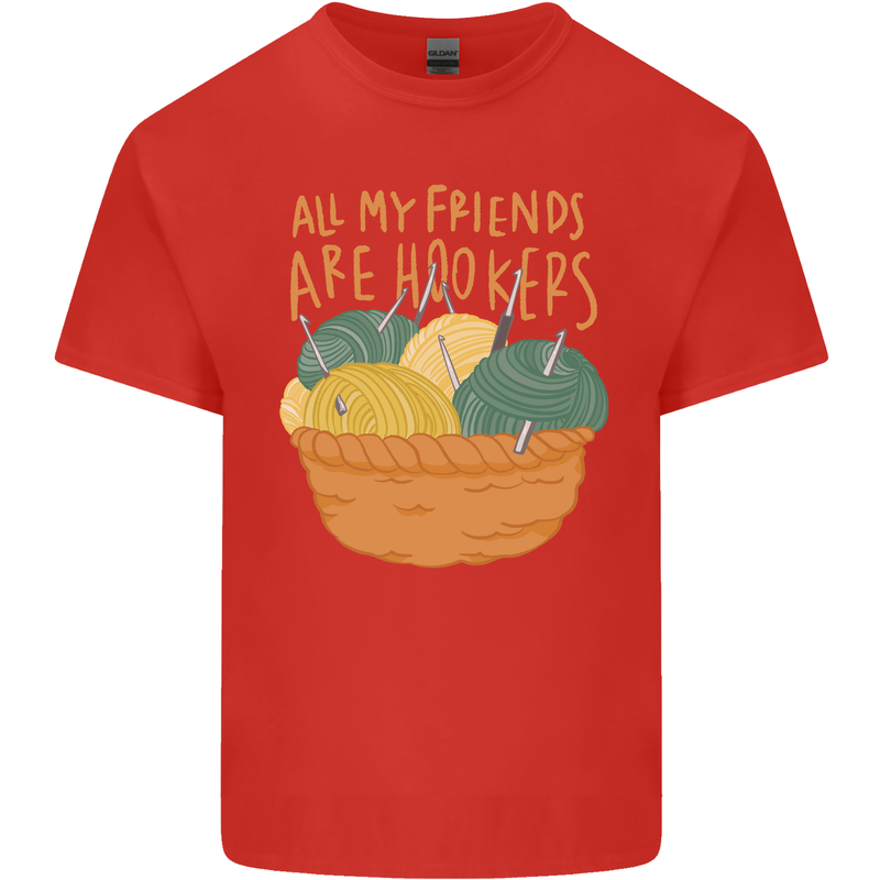Friends Hookers Funny Crochet Knitting Mens Cotton T-Shirt Tee Top Red