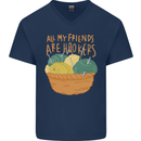 Friends Hookers Funny Crochet Knitting Mens V-Neck Cotton T-Shirt Navy Blue