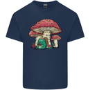 Frog Knitting Under a Mushroom Foraging Nature Mens Cotton T-Shirt Tee Top Navy Blue