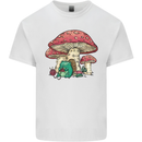 Frog Knitting Under a Mushroom Foraging Nature Mens Cotton T-Shirt Tee Top White