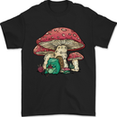Frog Knitting Under a Mushroom Foraging Nature Mens T-Shirt 100% Cotton Black