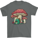 Frog Knitting Under a Mushroom Foraging Nature Mens T-Shirt 100% Cotton Charcoal