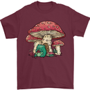 Frog Knitting Under a Mushroom Foraging Nature Mens T-Shirt 100% Cotton Maroon