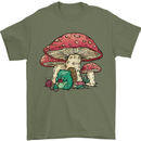 Frog Knitting Under a Mushroom Foraging Nature Mens T-Shirt 100% Cotton Military Green