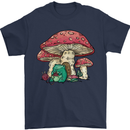 Frog Knitting Under a Mushroom Foraging Nature Mens T-Shirt 100% Cotton Navy Blue