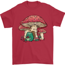 Frog Knitting Under a Mushroom Foraging Nature Mens T-Shirt 100% Cotton Red