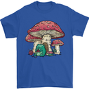 Frog Knitting Under a Mushroom Foraging Nature Mens T-Shirt 100% Cotton Royal Blue