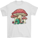 Frog Knitting Under a Mushroom Foraging Nature Mens T-Shirt 100% Cotton White