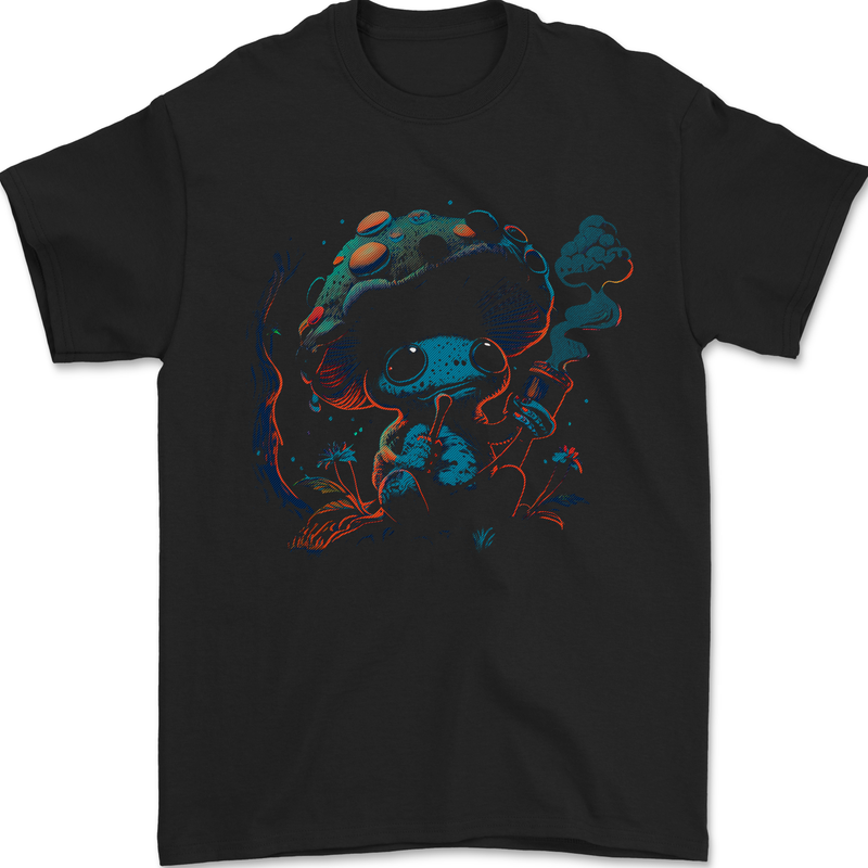 a black t - shirt with an image of a blue creature