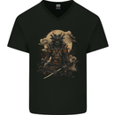Full Armour Fantasy Samurai Warrior Mens V-Neck Cotton T-Shirt Black