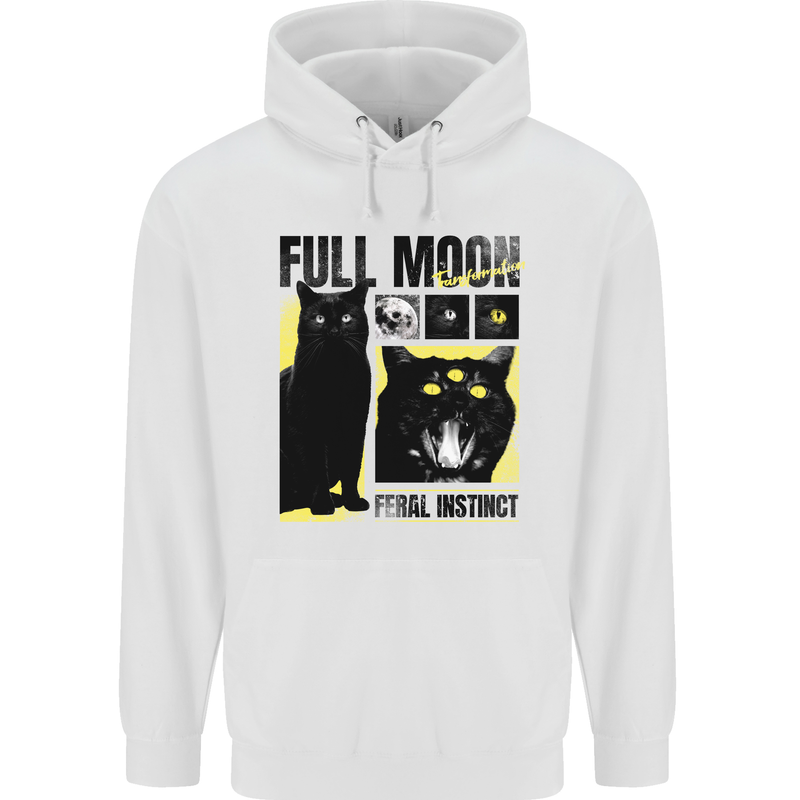 Full Moon Feral Instinct Black Cat Halloween Childrens Kids Hoodie White