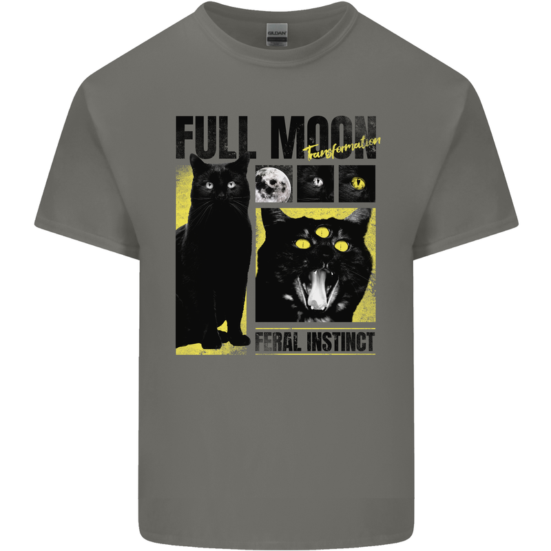 Full Moon Feral Instinct Black Cat Halloween Kids T-Shirt Childrens Charcoal