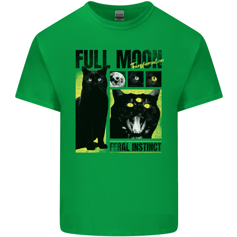 Full Moon Feral Instinct Black Cat Halloween Kids T-Shirt Childrens Irish Green