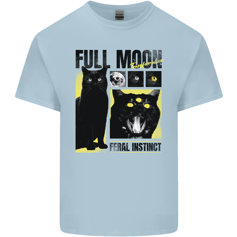 Full Moon Feral Instinct Black Cat Halloween Kids T-Shirt Childrens Light Blue