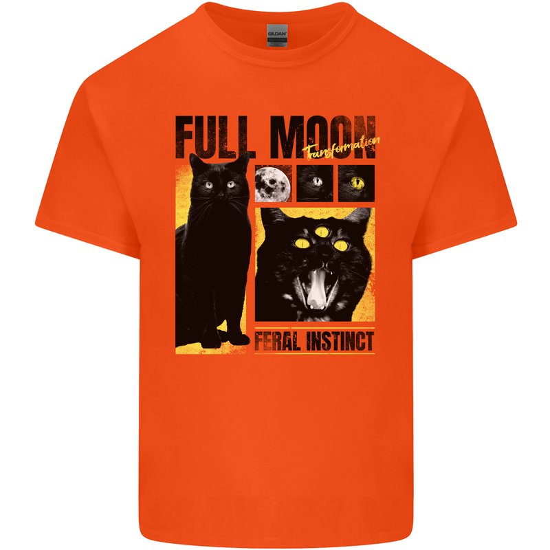 Full Moon Feral Instinct Black Cat Halloween Kids T-Shirt Childrens Orange